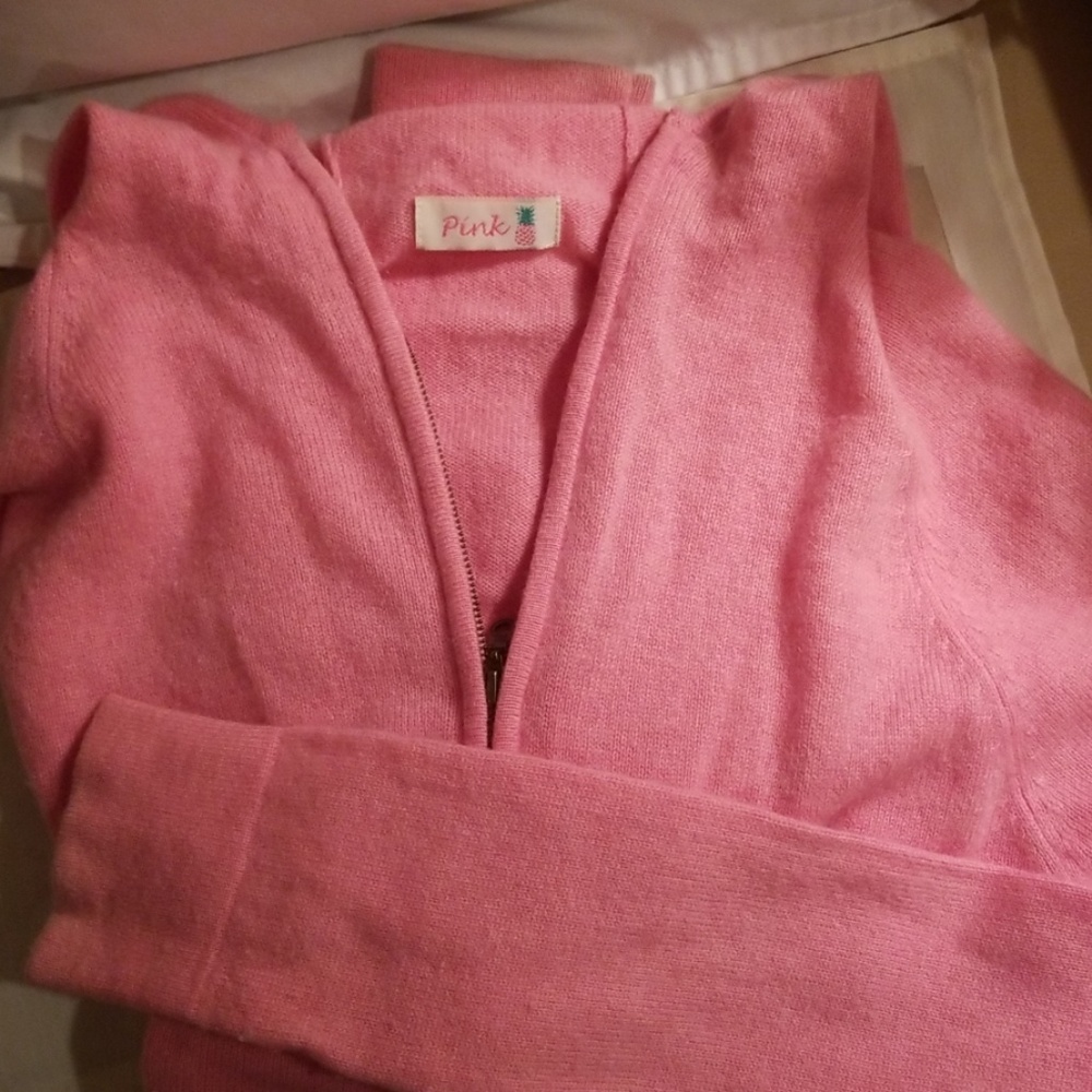 Pink Pineapple cashmere zipper sweater with hood